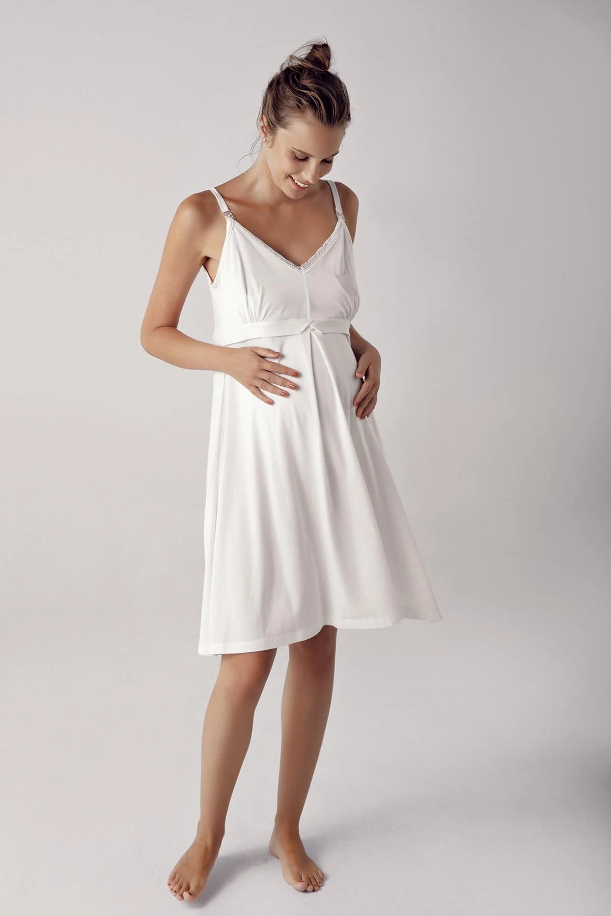 Shopymommy 13127 Strappy Maternity & Nursing Nightgown Ecru