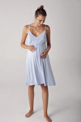 Shopymommy 13127 Strappy Maternity & Nursing Nightgown Blue