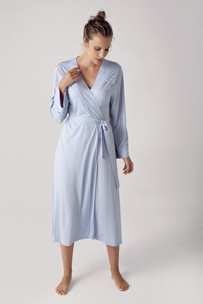 Shopymommy 13505 Lace Shoulder Maternity Robe Blue