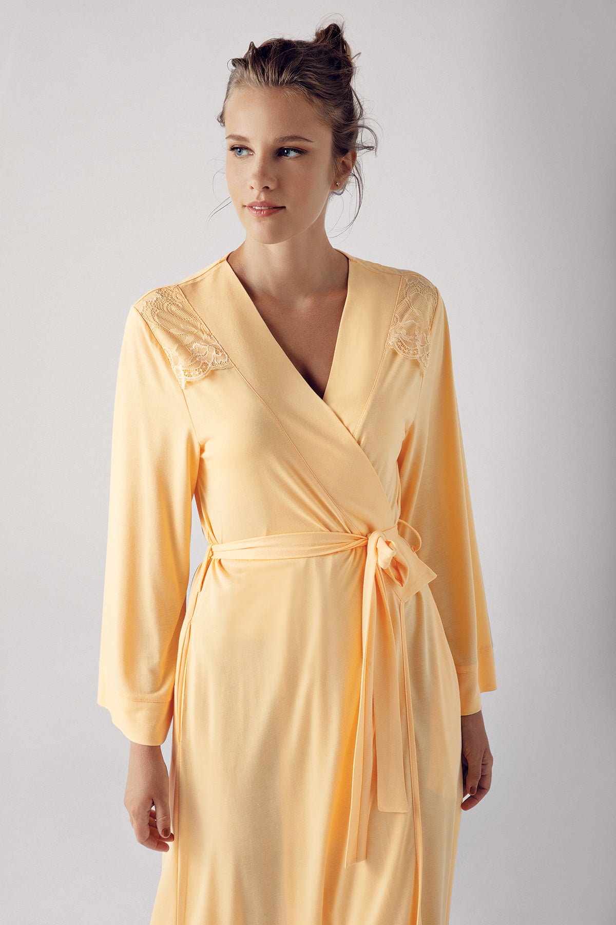 Shopymommy 13505 Lace Shoulder Maternity Robe Yellow