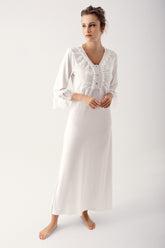 Shopymommy 14103 Leaf Lace Maternity & Nursing Nightgown Ecru