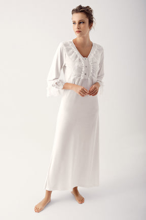 Shopymommy 14103 Leaf Lace Maternity & Nursing Nightgown Ecru