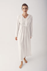 Shopymommy 14104 Guipure Pleated Maternity & Nursing Nightgown Ecru