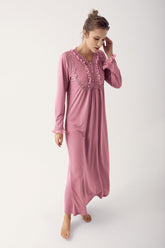 Shopymommy 14104 Guipure Pleated Maternity & Nursing Nightgown Dried Rose
