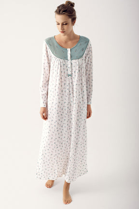 Shopymommy 14111 Flower Pattern Plus Size Maternity & Nursing Nightgown Green