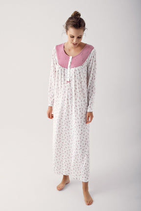 Shopymommy 14111 Flower Pattern Plus Size Maternity & Nursing Nightgown Dried Rose