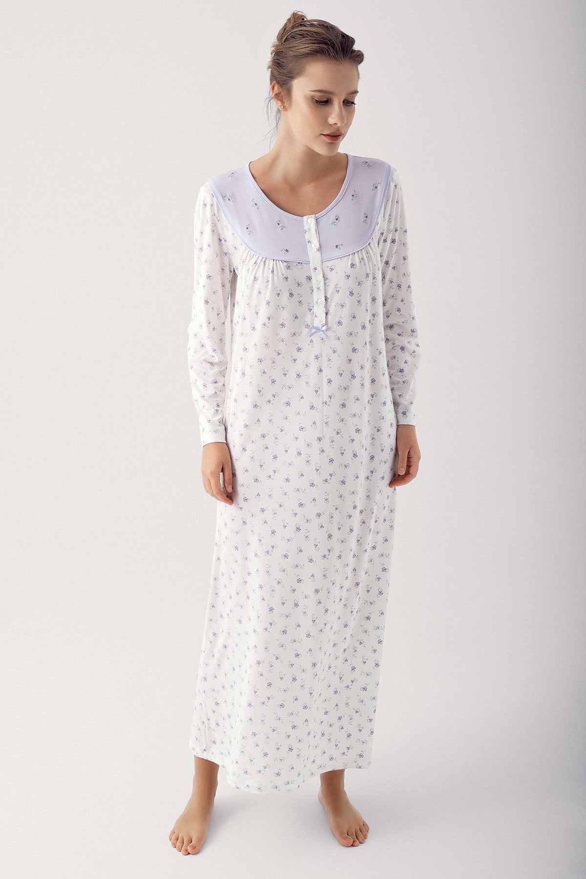 Shopymommy 14111 Flower Pattern Plus Size Maternity & Nursing Nightgown Lilac