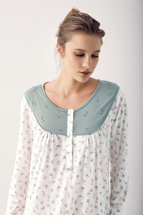 Shopymommy 14111 Flower Pattern Plus Size Maternity & Nursing Nightgown Green