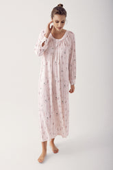 Shopymommy 14124 Lace Flower Pattern Plus Size Maternity & Nursing Nightgown Powder