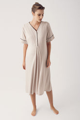 Shopymommy 14128 Double Breast Feeding Maternity & Nursing Nightgown Beige
