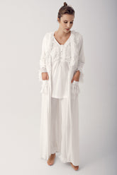 Shopymommy 14303 Leaf Lace 3-Pieces Maternity & Nursing Pajamas With Robe Ecru