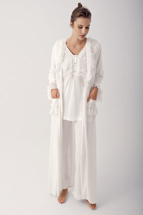 Shopymommy 14303 Leaf Lace 3-Pieces Maternity & Nursing Pajamas With Robe Ecru