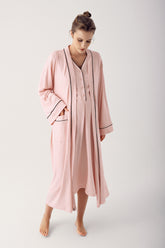 Shopymommy 14406 Double Breast Feeding Maternity & Nursing Nightgown With Robe Pink