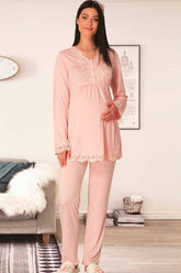 Shopymommy 1501 Lace Maternity & Nursing Pajamas Powder