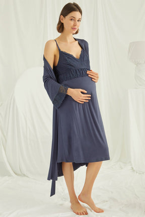 Navy Blue Lace Detail Maternity & Nursing Nightie | Seraphine
