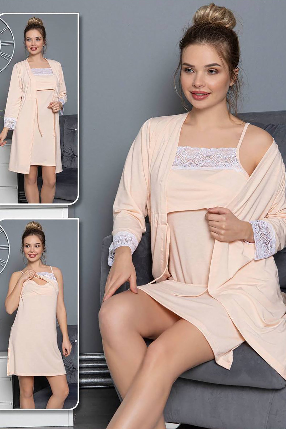 Shopymommy 46254 Maternity & Nursing Nightgown With Robe