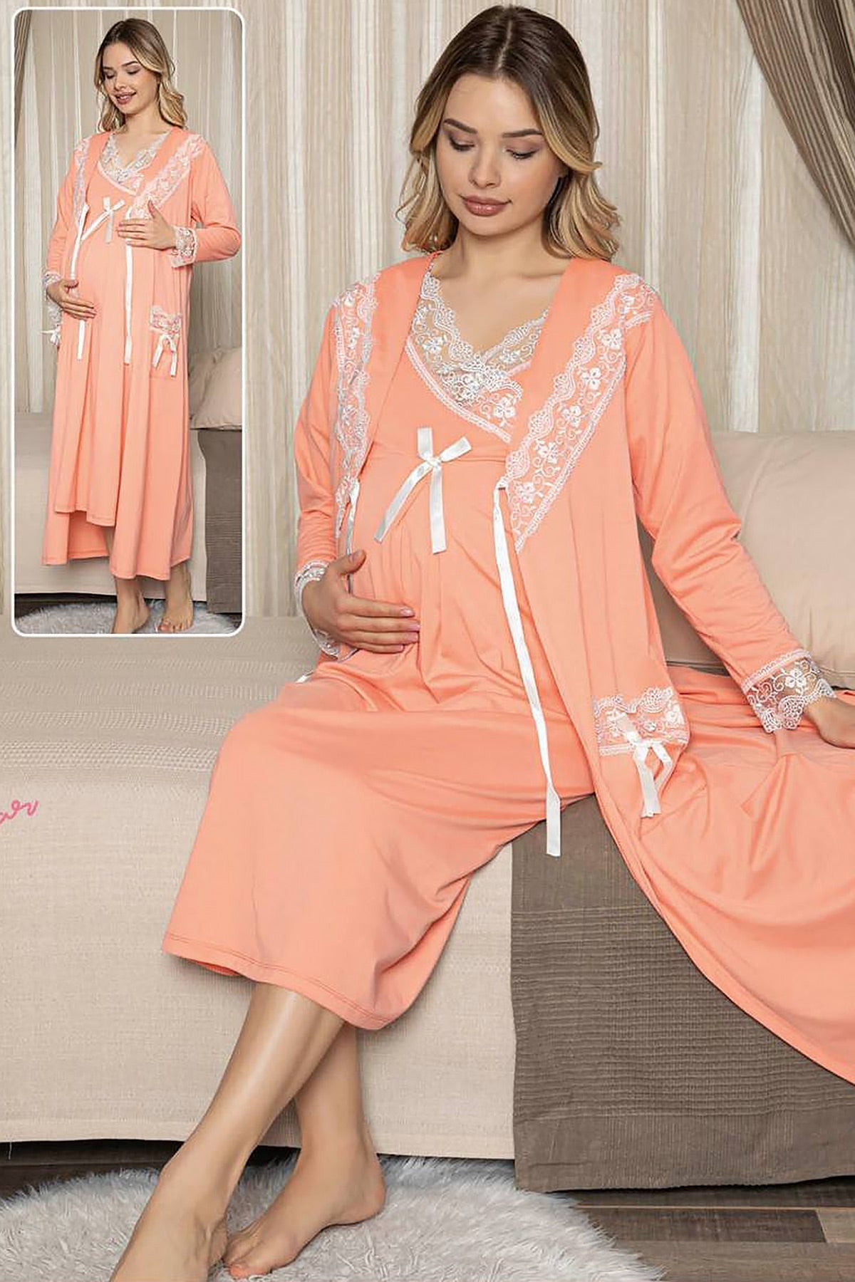 Shopymommy 47159 Maternity & Nursing Nightgown With Robe