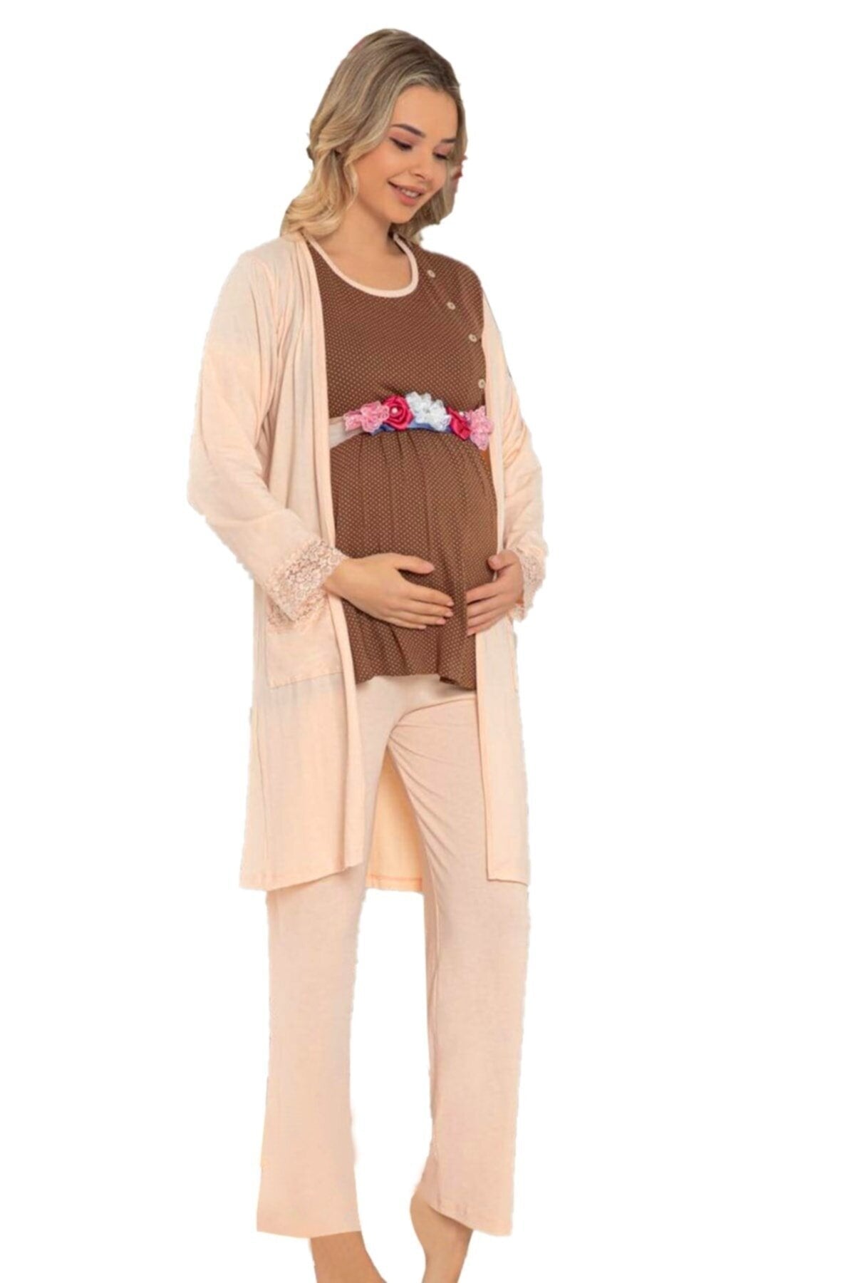 Shopymommy 49914 3-Pieces Maternity & Nursing Pajamas With Robe