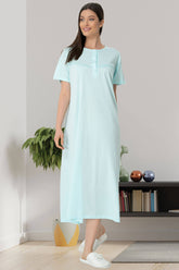Shopymommy 5054 Guipure Plus Size Maternity & Nursing Nightgown Turquoise