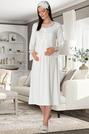 Shopymommy 5312 Lace Sleeves Maternity & Nursing Nightgown Ecru