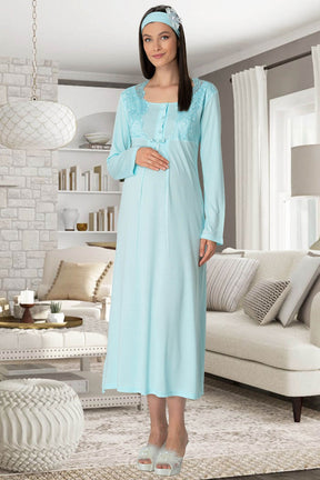Shopymommy 5355 Lace Collar 4 Pieces Maternity & Nursing Set Turquoise