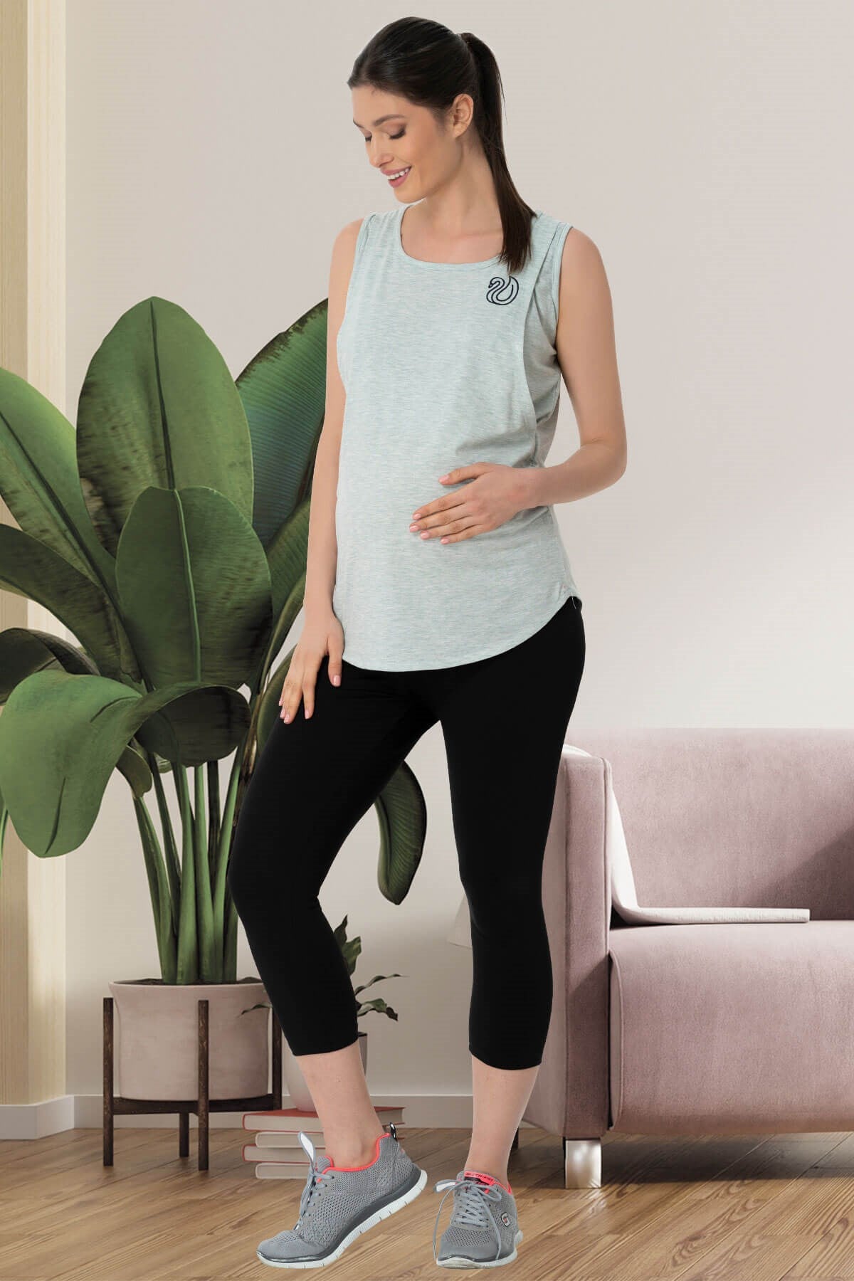 Shopymommy 5431 Maternity T-Shirt & Capri Tights Set Turquoise