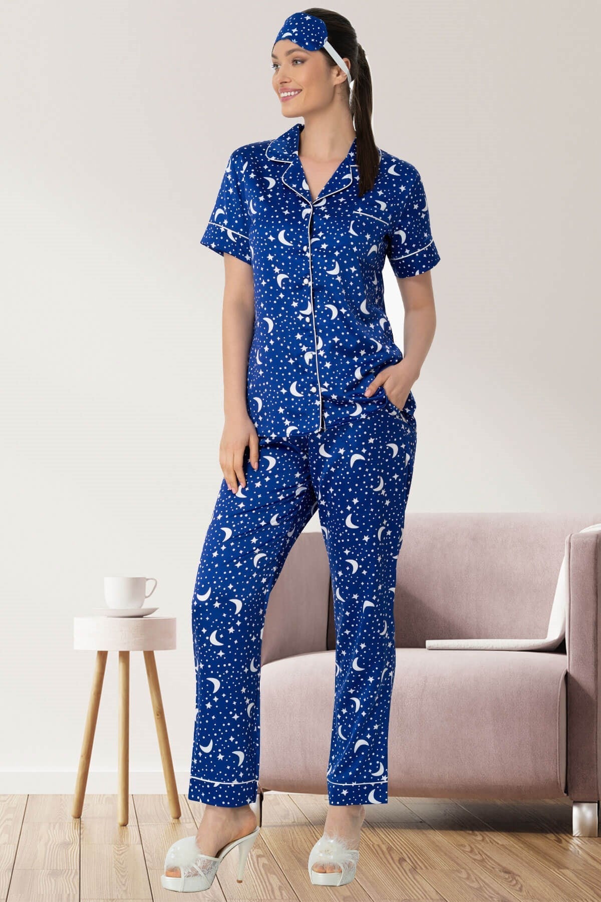 Shopymommy 5473 Sky Satin Maternity & Nursing Pajamas
