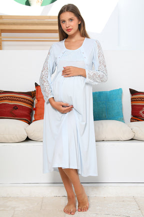 Shopymommy 703103 Elegance Welsoft Lace Sleeves 4 Pieces Maternity & Nursing Set Blue