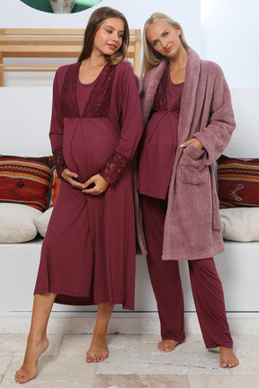 Shopymommy 702102 Silence Welsoft Lace Embroidered 4 Pieces Maternity & Nursing Set Plum
