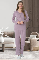 Shopymommy 5639 Guipure Plus Size Maternity & Nursing Pajamas Dried Rose