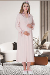 Shopymommy 5312 Lace Sleeves Maternity & Nursing Nightgown Powder
