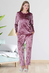 Shopymommy 5721 Velvet Maternity & Nursing Pajamas Dried Rose
