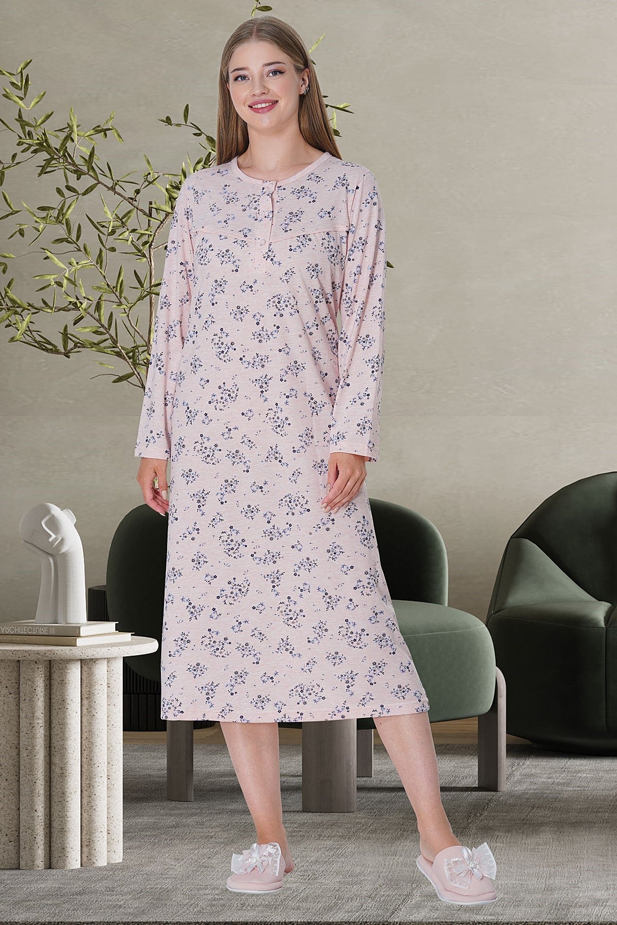 Shopymommy 5738 Flowery Plus Size Maternity & Nursing Nightgown Pink