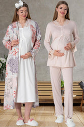Shopymommy 5900 Patterned Lace Collar 4 Pieces Maternity & Nursing Set Powder