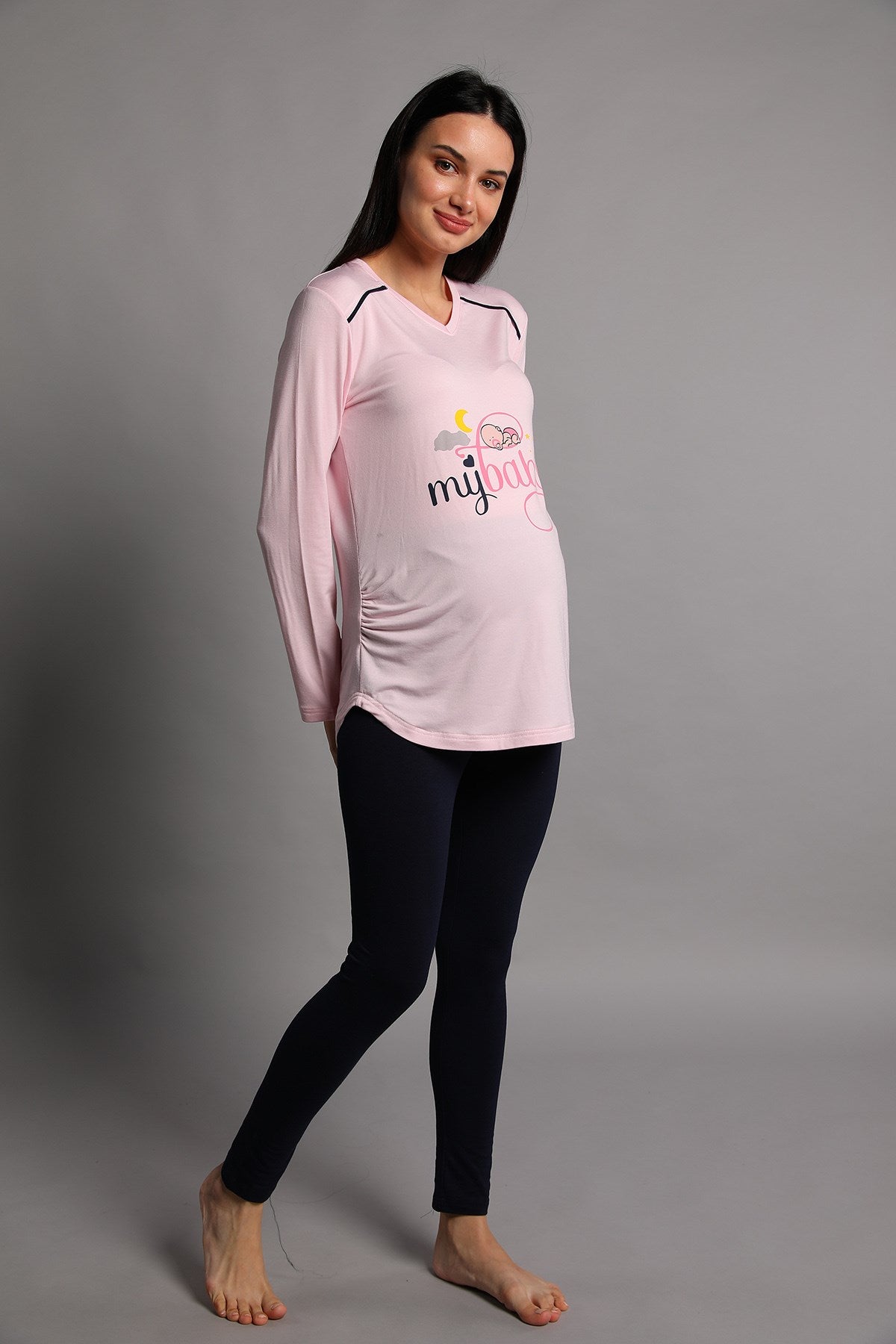 Shopymommy 5345 My Baby Maternity T-Shirt & Tights Set Pink